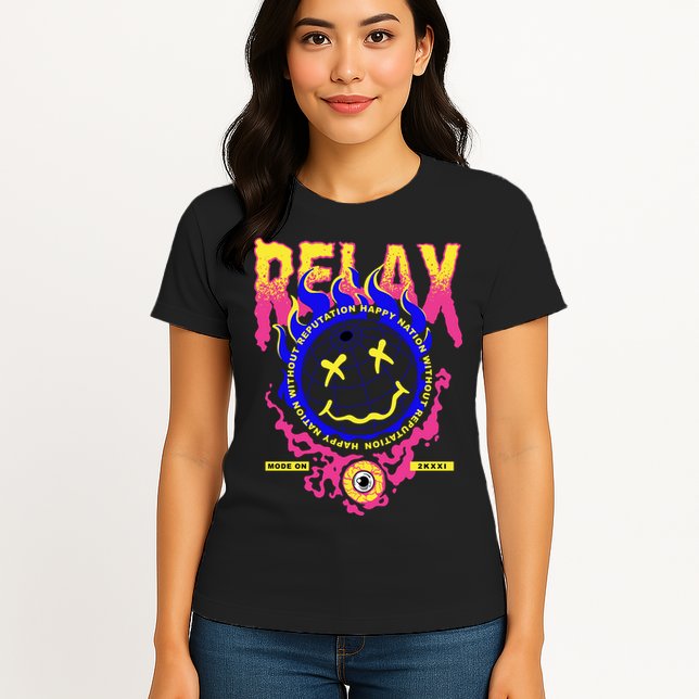Flaming Emoji Globe Eyeball Smoke Womens T-Shirt