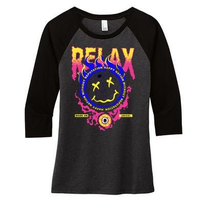 Flaming Emoji Globe Eyeball Smoke Women's Tri-Blend 3/4-Sleeve Raglan Shirt