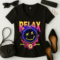 Flaming Emoji Globe Eyeball Smoke Women's V-Neck T-Shirt
