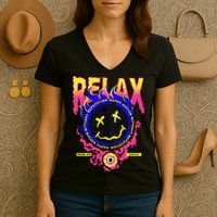 Flaming Emoji Globe Eyeball Smoke Women's V-Neck T-Shirt