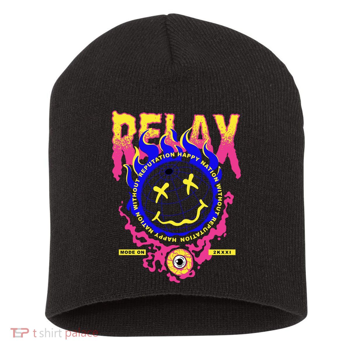 Flaming Emoji Globe Eyeball Smoke Short Acrylic Beanie