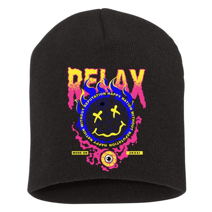 Flaming Emoji Globe Eyeball Smoke Short Acrylic Beanie