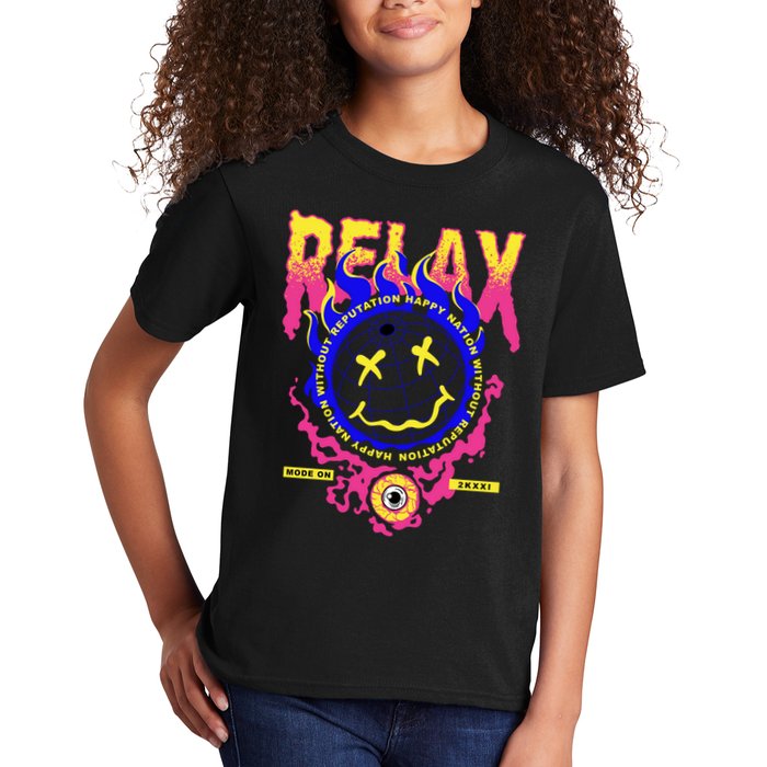 Flaming Emoji Globe Eyeball Smoke Kids T-Shirt
