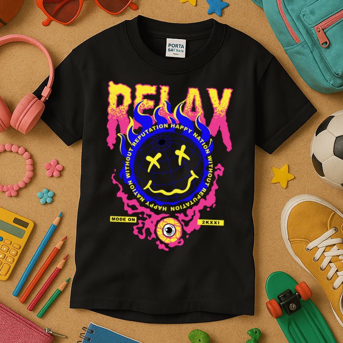 Flaming Emoji Globe Eyeball Smoke Kids T-Shirt