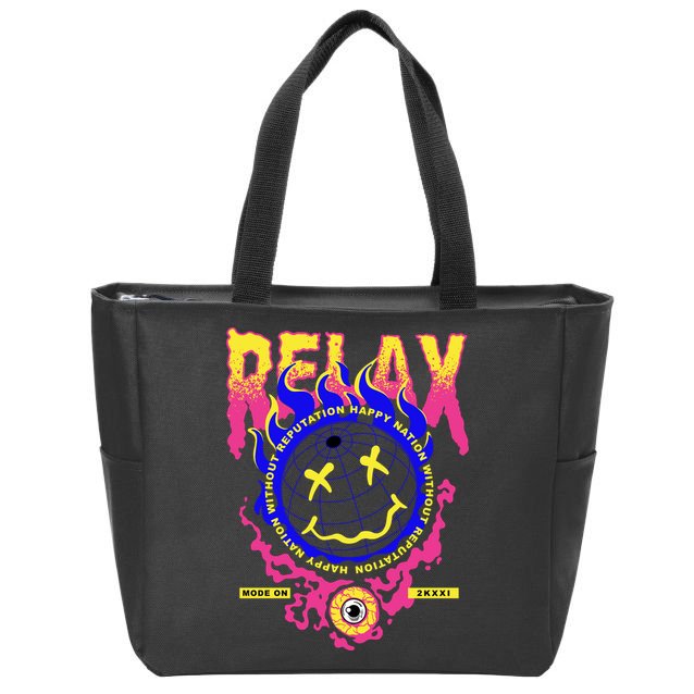 Flaming Emoji Globe Eyeball Smoke Zip Tote Bag