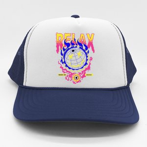 Flaming Emoji Globe Eyeball Smoke Trucker Hat