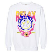 Flaming Emoji Globe Eyeball Smoke Garment-Dyed Sweatshirt