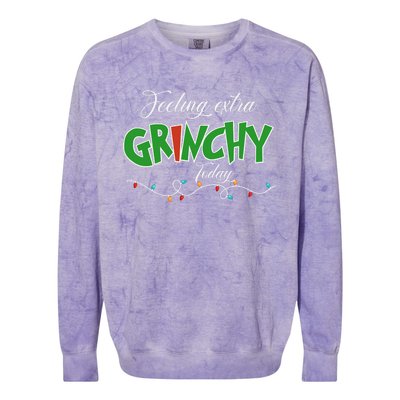 Feeling Extra Grinchy Today Christmas Colorful Xmas Lights Colorblast Crewneck Sweatshirt