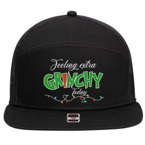 Feeling Extra Grinchy Today Christmas Colorful Xmas Lights 7 Panel Mesh Trucker Snapback Hat