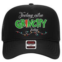 Feeling Extra Grinchy Today Christmas Colorful Xmas Lights High Crown Mesh Back Trucker Hat