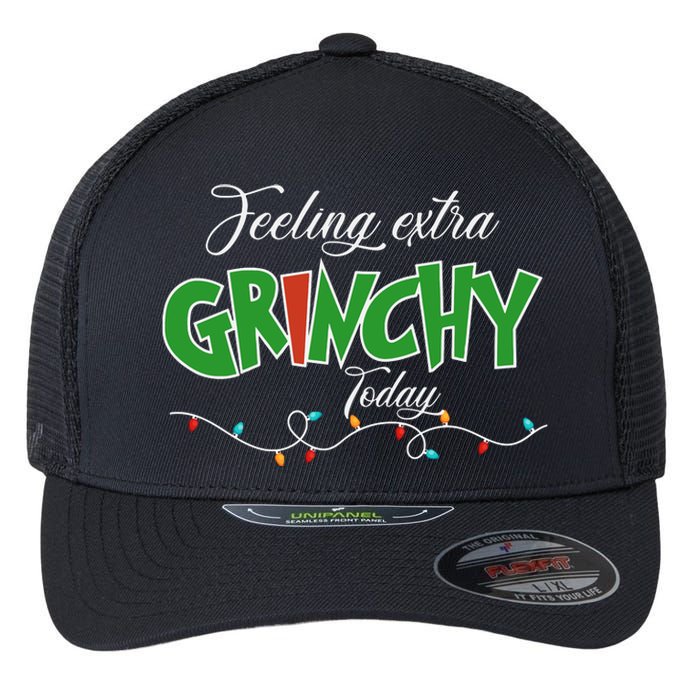 Feeling Extra Grinchy Today Christmas Colorful Xmas Lights Flexfit Unipanel Trucker Cap