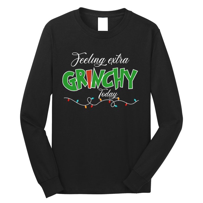 Feeling Extra Grinchy Today Christmas Colorful Xmas Lights Long Sleeve Shirt