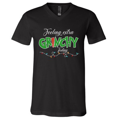 Feeling Extra Grinchy Today Christmas Colorful Xmas Lights V-Neck T-Shirt