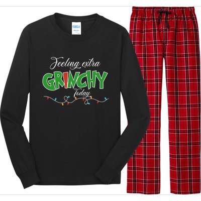 Feeling Extra Grinchy Today Christmas Colorful Xmas Lights Long Sleeve Pajama Set