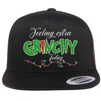 Feeling Extra Grinchy Today Christmas Colorful Xmas Lights Flat Bill Trucker Hat