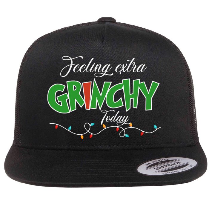 Feeling Extra Grinchy Today Christmas Colorful Xmas Lights Flat Bill Trucker Hat