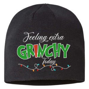 Feeling Extra Grinchy Today Christmas Colorful Xmas Lights Sustainable Beanie