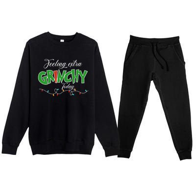 Feeling Extra Grinchy Today Christmas Colorful Xmas Lights Premium Crewneck Sweatsuit Set