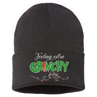 Feeling Extra Grinchy Today Christmas Colorful Xmas Lights Sustainable Knit Beanie