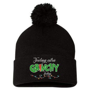 Feeling Extra Grinchy Today Christmas Colorful Xmas Lights Pom Pom 12in Knit Beanie