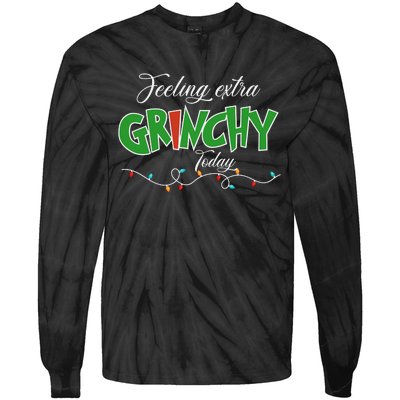 Feeling Extra Grinchy Today Christmas Colorful Xmas Lights Tie-Dye Long Sleeve Shirt