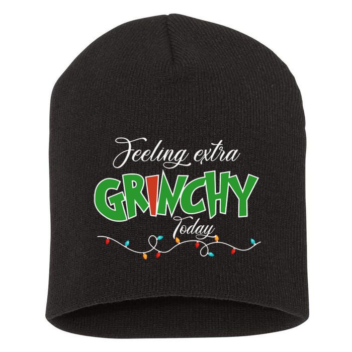 Feeling Extra Grinchy Today Christmas Colorful Xmas Lights Short Acrylic Beanie