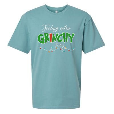 Feeling Extra Grinchy Today Christmas Colorful Xmas Lights Sueded Cloud Jersey T-Shirt