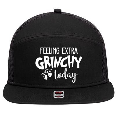 Feeling Extra Grinchy Today Funny Christmas 7 Panel Mesh Trucker Snapback Hat