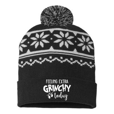 Feeling Extra Grinchy Today Funny Christmas USA-Made Snowflake Beanie