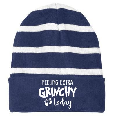 Feeling Extra Grinchy Today Funny Christmas Striped Beanie with Solid Band