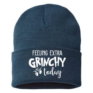 Feeling Extra Grinchy Today Funny Christmas Sustainable Knit Beanie