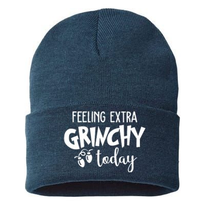 Feeling Extra Grinchy Today Funny Christmas Sustainable Knit Beanie