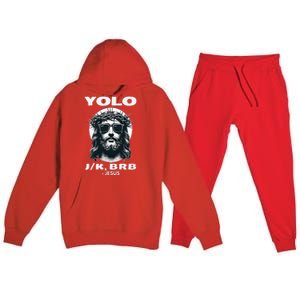 Funny Easter Gifts Christian Resurrection Yolo Jk Brb Jesus Premium Hooded Sweatsuit Set