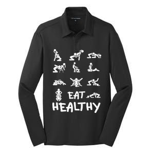 Funny Eat Healthy Dirty Adult Humor Saying Joke Silk Touch Performance Long Sleeve Polo