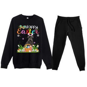 Funny Egg Hunting Bunny Giant Schnauzer Dog Happy Easter Premium Crewneck Sweatsuit Set