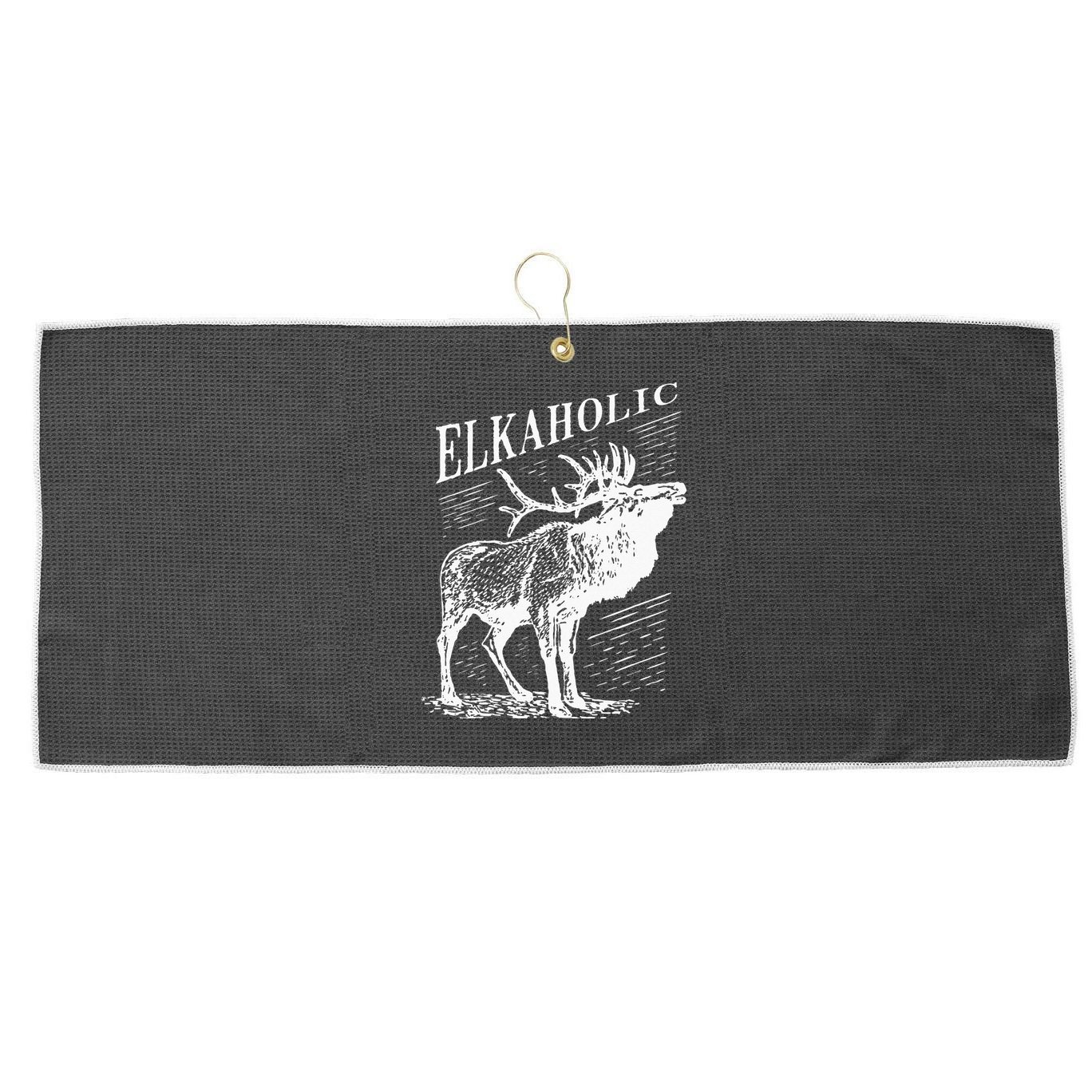 Funny Elk Hunting Elkaholic For Hunters Large Microfiber Waffle Golf Towel
