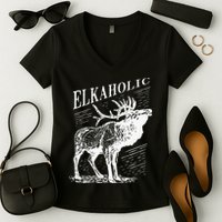 Funny Elk Hunting Elkaholic For Hunters Women's V-Neck T-Shirt
