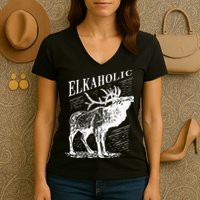 Funny Elk Hunting Elkaholic For Hunters Women's V-Neck T-Shirt