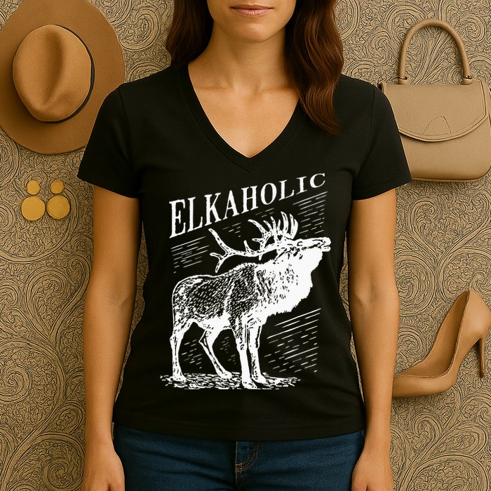 Funny Elk Hunting Elkaholic For Hunters Women's V-Neck T-Shirt