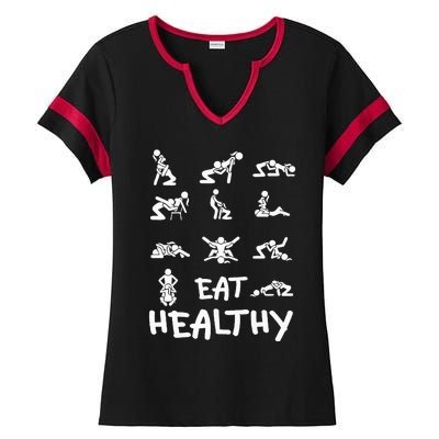 Funny Eat Healthy Dirty Ladies Halftime Notch Neck Tee