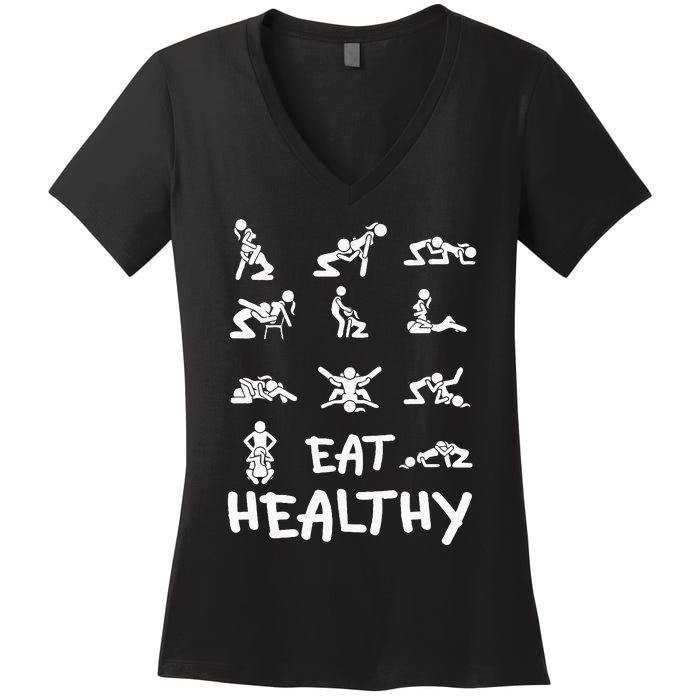 Funny Eat Healthy Dirty Women's V-Neck T-Shirt