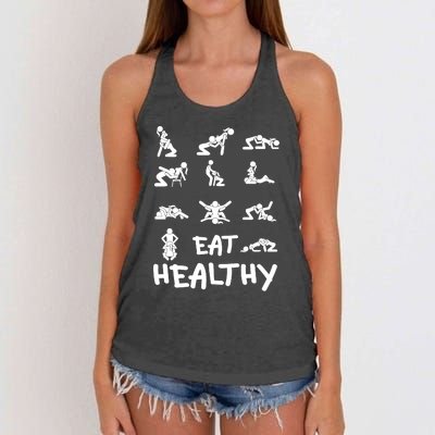 Funny Eat Healthy Dirty Adult Humor Saying Joke Women's Knotted Racerback Tank