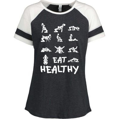 Funny Eat Healthy Dirty Adult Humor Saying Joke Enza Ladies Jersey Colorblock Tee