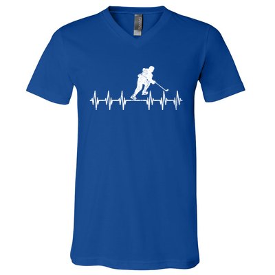 Funny Ekg Hockey Game Graphic Ice Hockey Heartbeat Meaningful Gift V-Neck T-Shirt