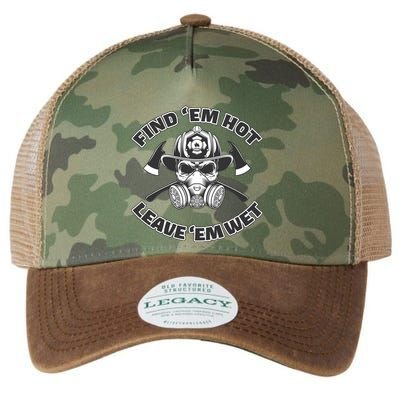 Find Em Hot Leave Em Wet Funny Firefighter Skull Gift Legacy Tie Dye Trucker Hat