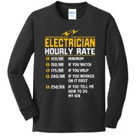 Funny Electrician Hourly Rate gift for Electrician Kids Long Sleeve Shirt