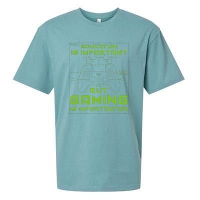 Funny Education Is Important But Gaming Is Importanter Sueded Cloud Jersey T-Shirt