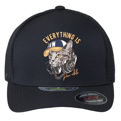 Funny Everything Is Pawsible Hiphop Cat Flexfit Unipanel Trucker Cap