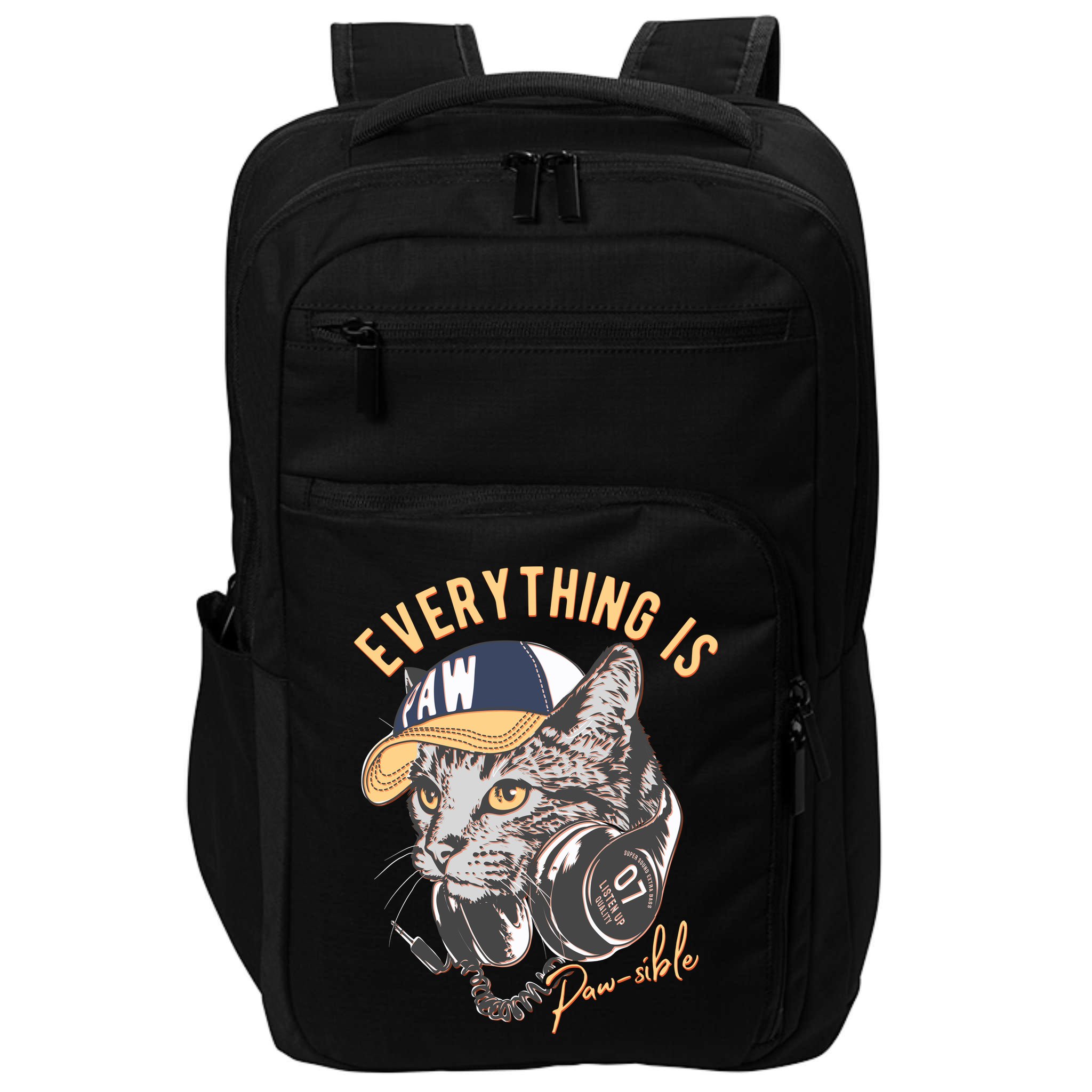 Funny Everything Is Pawsible Hiphop Cat Impact Tech Backpack