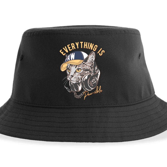Funny Everything Is Pawsible Hiphop Cat Sustainable Bucket Hat